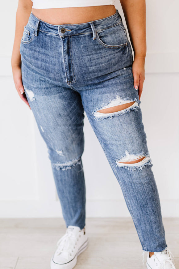 Risen Distressed Skinny Jeans