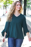 Falling In Love Hunter Green Hi-Lo Ruffle Sleeve Woven Top