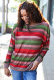 Perfectly You Olive & Mauve Stripe Two-Tone Banded Sweater Top