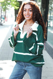 Fall For You Hunter Green Stripe Notched Neck Collared Oversized Sweater