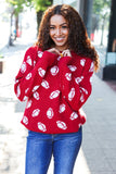 Game Day Red Football Print Jacquard Knit Sweater