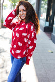 Game Day Red Football Print Jacquard Knit Sweater