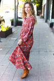 Casual Living Burgundy Floral Collared Fit & Flare Maxi Dress