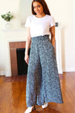 Let's Meet Up Black Animal Print Smocked Waist Palazzo Pants