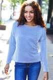 Hello Beautiful Blue Rib Dolman Sweater Top