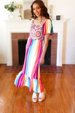 Feeling Bold Fuchsia & Teal Striped Medallion Crochet Print Dress