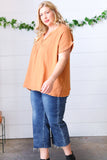 Tangerine Cotton Banded V Neck Frayed Pocketed Top