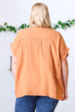 Tangerine Cotton Banded V Neck Frayed Pocketed Top