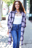 Fall Vibes Lavender Plaid Hacci Knit Open Cardigan