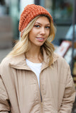 Rust Knit Velvet Chenille Fold Over Beanie