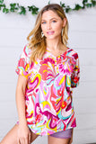 Orange & Pink Geometric Floral V Neck Top