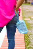 Electric Blue Sequin Zipper Bag with Wrist Strap