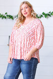 Pink Floral Stripe V Tie Neck Knit Top