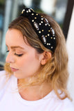 Black Stone & Gem Football Embellished Top Knot Headband