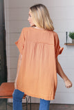 Tangerine Cotton Banded V Neck Frayed Pocketed Top