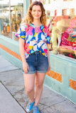 Navy & Yellow Tropical Floral V Neck Top