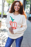 Pumpkin Spice Metallic Yarn Embroidered Oversized Sweater