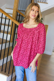 Perfectly You Fuchsia Floral Three Quarter Sleeve Square Neck Top