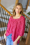 Perfectly You Fuchsia Floral Three Quarter Sleeve Square Neck Top