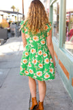 Bright Thoughts Green Floral Frill Mock Neck Ruffle Dress