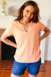 Feel Your Best Coral Baby Waffle Henley Neckline Top