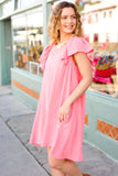 Out For The Day Peach Crinkle Woven Ruffle Sleeve Dress