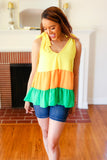 Yellow & Tangerine Tiered Shoulder Tie Crepe Top