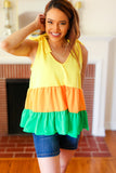 Yellow & Tangerine Tiered Shoulder Tie Crepe Top