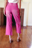 Cut Loose Hot Pink High Rise Washed Distressed Hem & Knee Cropped Pants