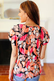 Peach Tropical Floral Tie Neck Raglan Top