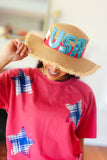 USA Sequin Frayed Edge Straw Hat