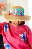 USA Sequin Frayed Edge Straw Hat