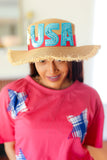 USA Sequin Frayed Edge Straw Hat