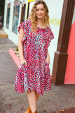 Fuchsia & Teal Abstract Dot Yoke Woven Dress