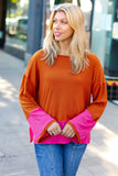 Fuchsia & Rust Color Block Hacci Top