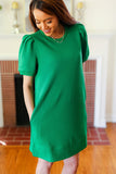 Boldy You Kelly Green Textured Puff Sleeve Dress