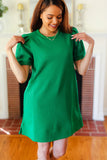 Boldy You Kelly Green Textured Puff Sleeve Dress