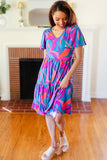 Remember Me Blue & Fuchsia Geo Print V Neck Dress