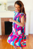 Go For Fun Fuchsia Geo Print Tiered Ruffle Sleeve Woven Dress