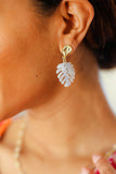 Pearl Tropical Acrylic Leaf Drop Earrings