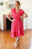 Remember Me Red & Pink Floral Print Smocked Waist Midi Dress