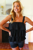 Black Eyelet Tiered Sleeveless Lined Top