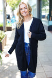 Everyday Black Striped Knit Open Cardigan