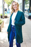 Everyday Hunter Green Striped Knit Open Cardigan