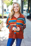 Casual Living Rust & Teal Striped Two Tone Knit Pocketed Top