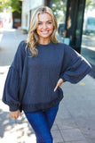 Weekend Ready Charcoal Mineral Wash Rib Pullover Top