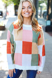 Be Bold Ivory & Rust Checker Jacquard Knit Sweater