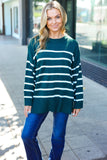 Stand Out Hunter Green Striped Oversized Knit Sweater