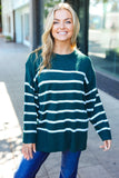 Stand Out Hunter Green Striped Oversized Knit Sweater