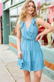 Find Romance Aquamarine Surplice Ruffle Tiered Dress